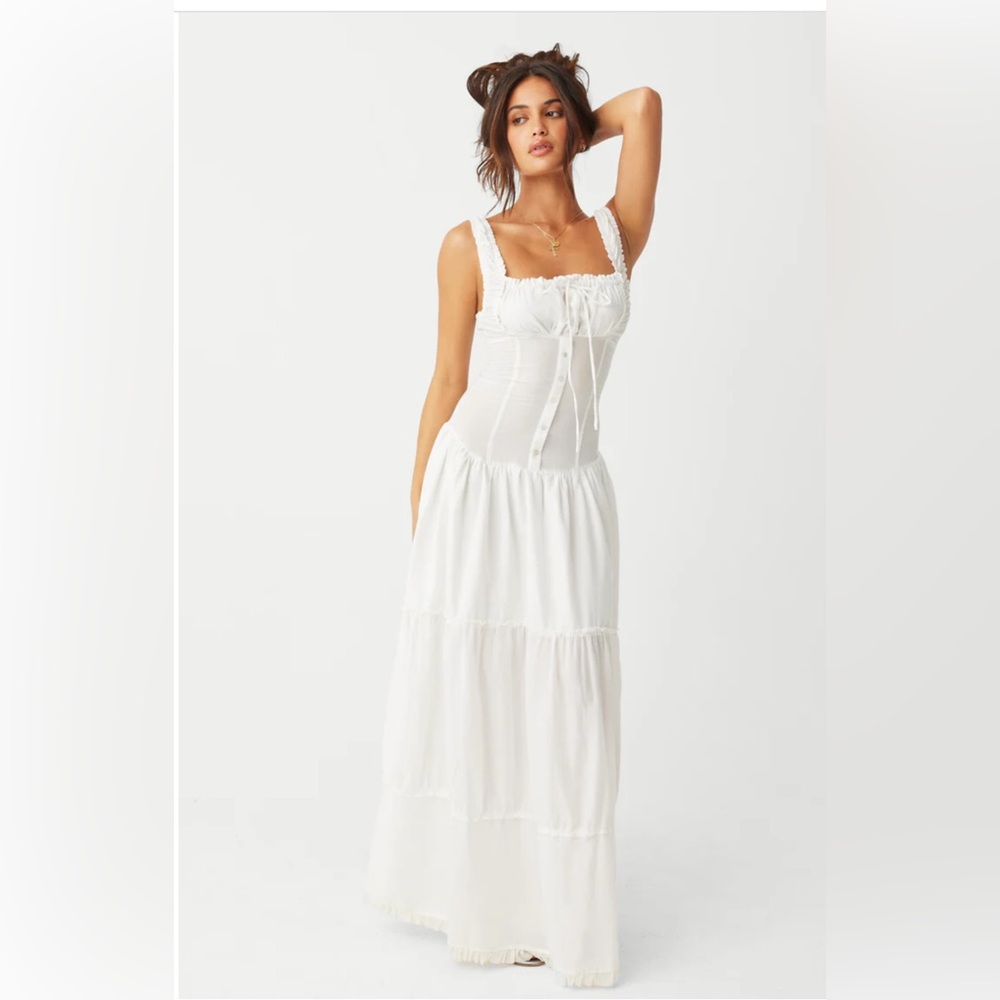 Frankie's Bikinis White Tiered Maxi Dress